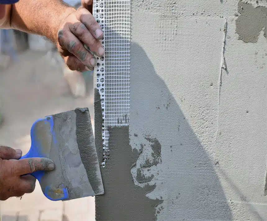 Application d'un enduit à la lisseuse sur un mur