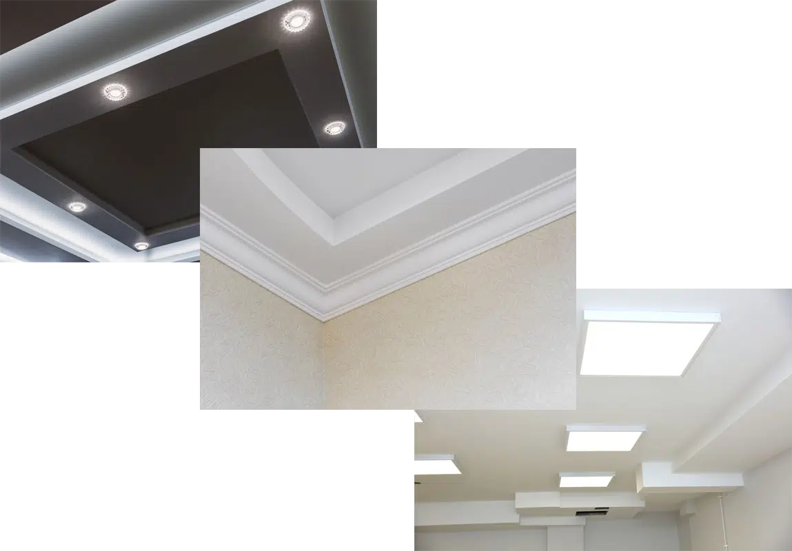 renovation-plafond-Naveri Corniche blanche en plâtre au raccord du mur et du plafond