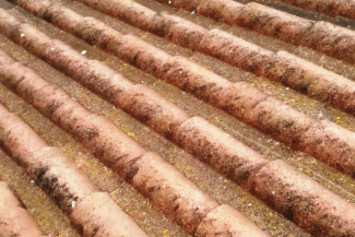 Toiture aux tuiles encrassées vue de près