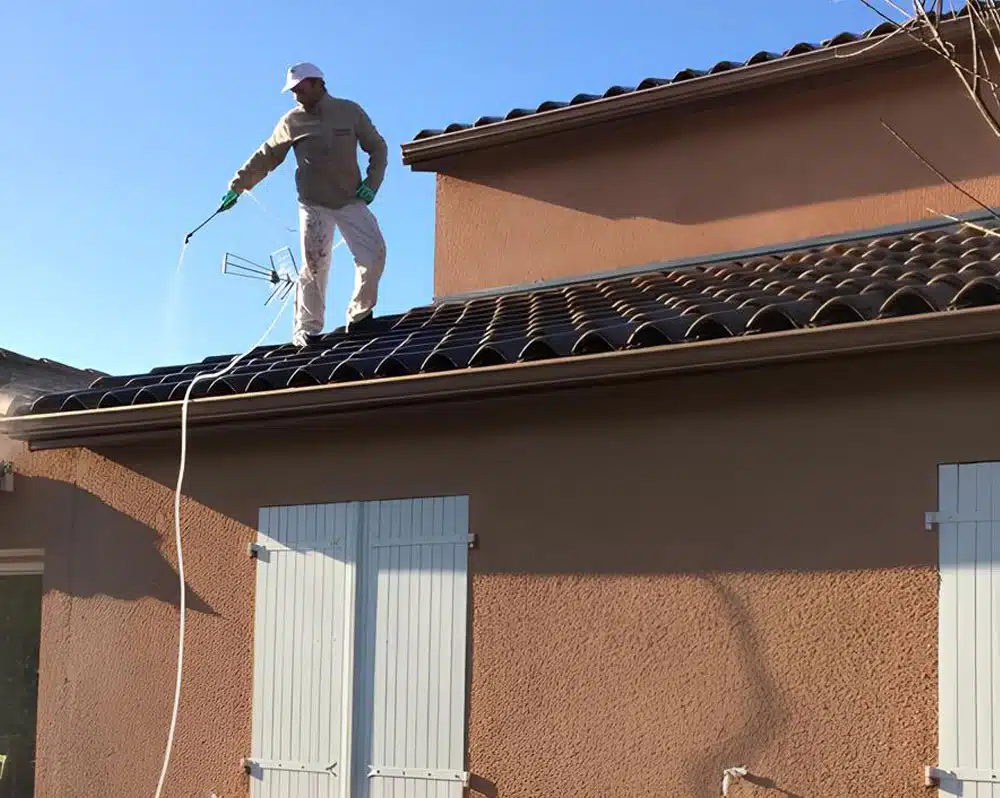 Nettoyage d'un chéneau en hauteur à La Salvetat-Saint-Gilles
