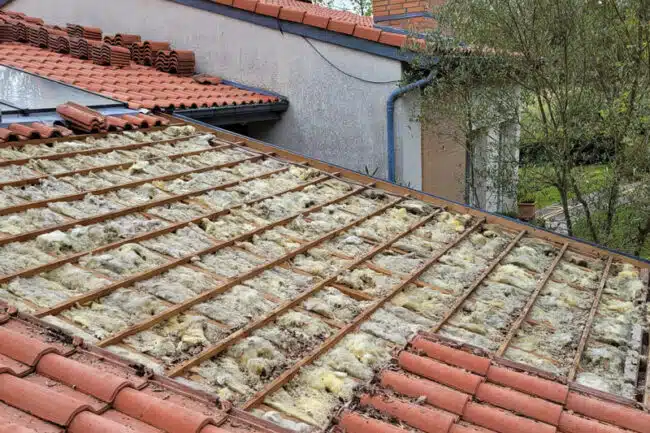 couvreur-labarthe-riviere-J-Naveri-31 Liteaux et écran sous-toiture apparents pendant la réfection à Labarthe-Rivière
