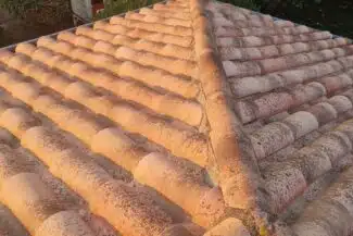 Arêtier colonisé par la mousse avant intervention à Grenade